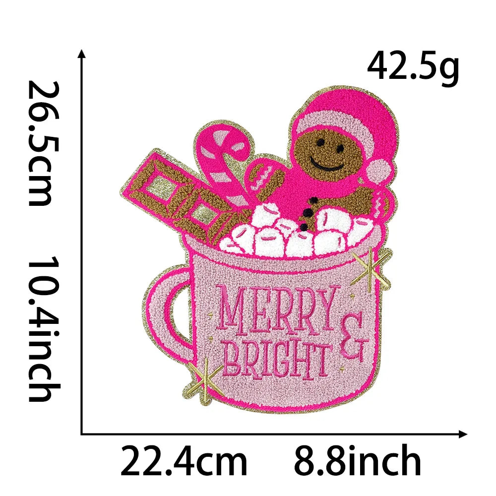 Wholesale Holly Jolly Bow Elk Tree Holiday Chenille Patches Heat Press Custom Sequin Christmas Iron on Patches for Women Man