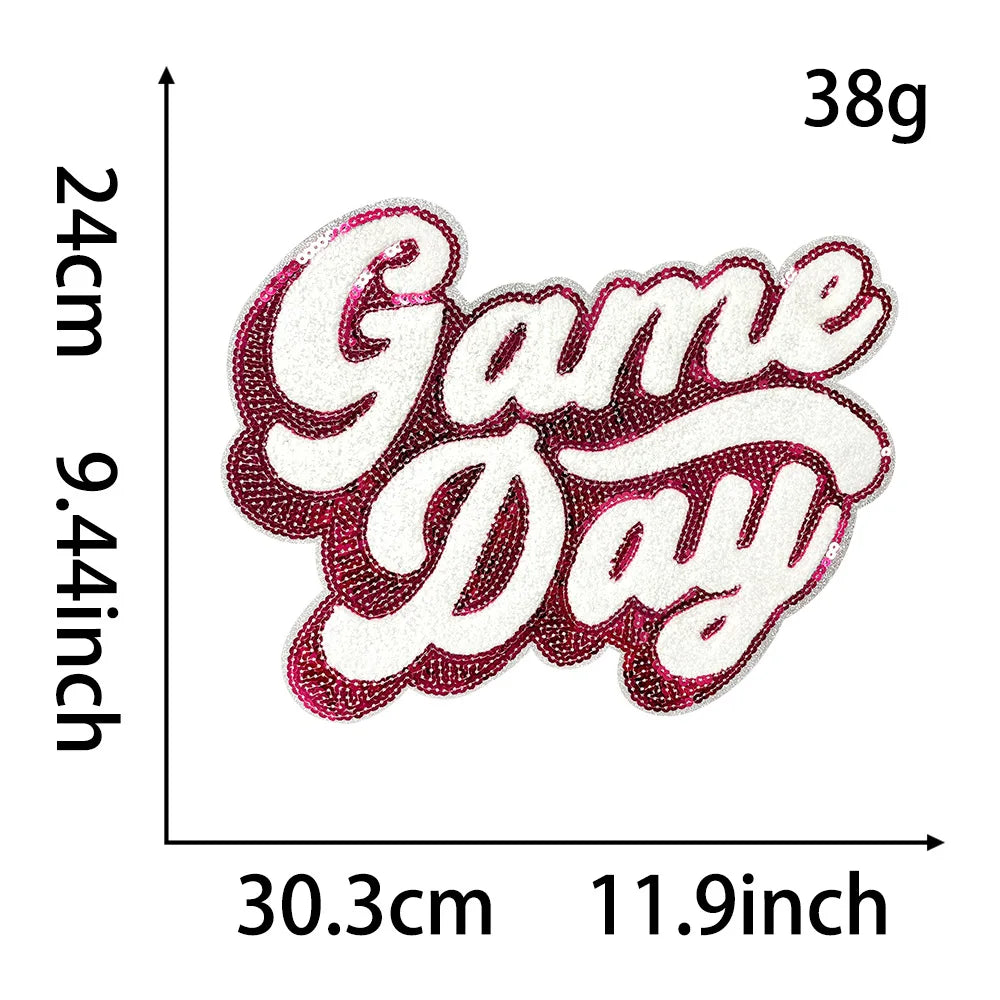 Wholesale Towel Embroidery Sequin Game Day Patch Chenille Game Day Iron on Patch for DIY Team Uniforms Banners