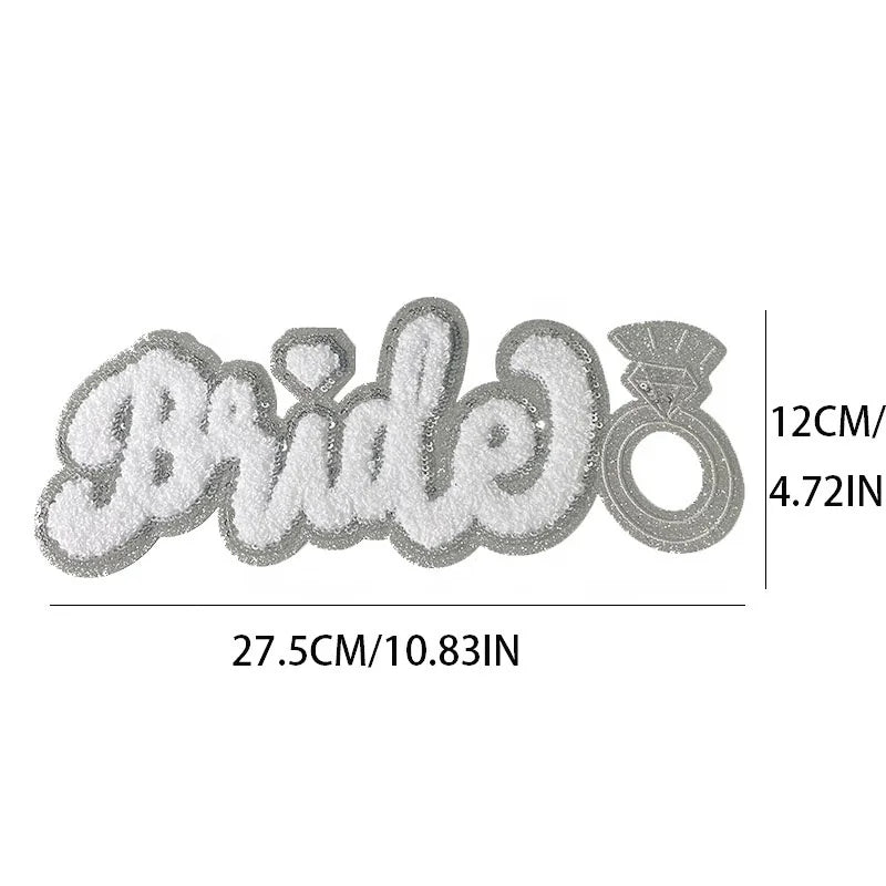 Trendy Large White Chenille Patch Iron on Women Girl Sequin Bride Chenille Patch for Hoodies Clothing Decoration