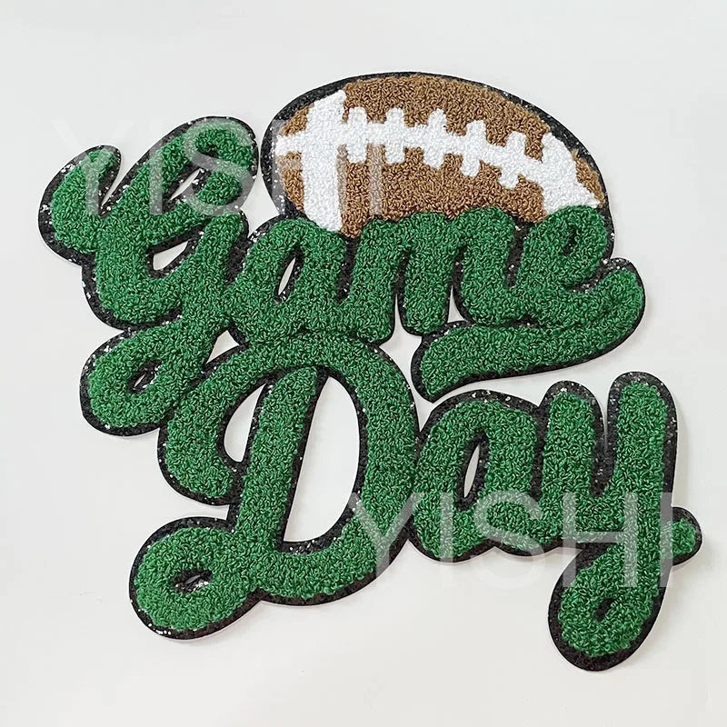 Popular Large 7 Colors Sport Chenille Letter Patches Iron on Sweatshirt Football Game Day Chenille Patches for Man Women