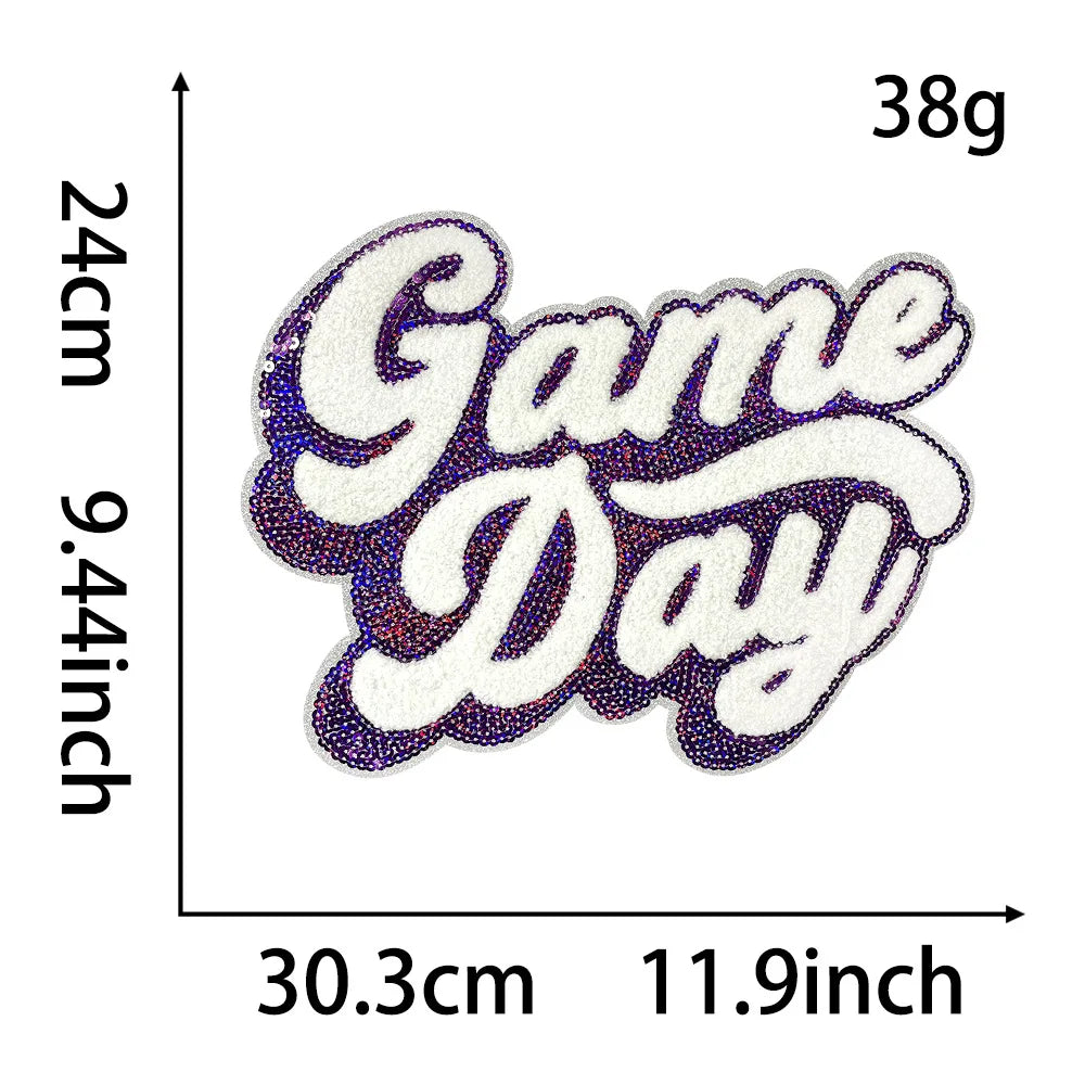 Wholesale Towel Embroidery Sequin Game Day Patch Chenille Game Day Iron on Patch for DIY Team Uniforms Banners