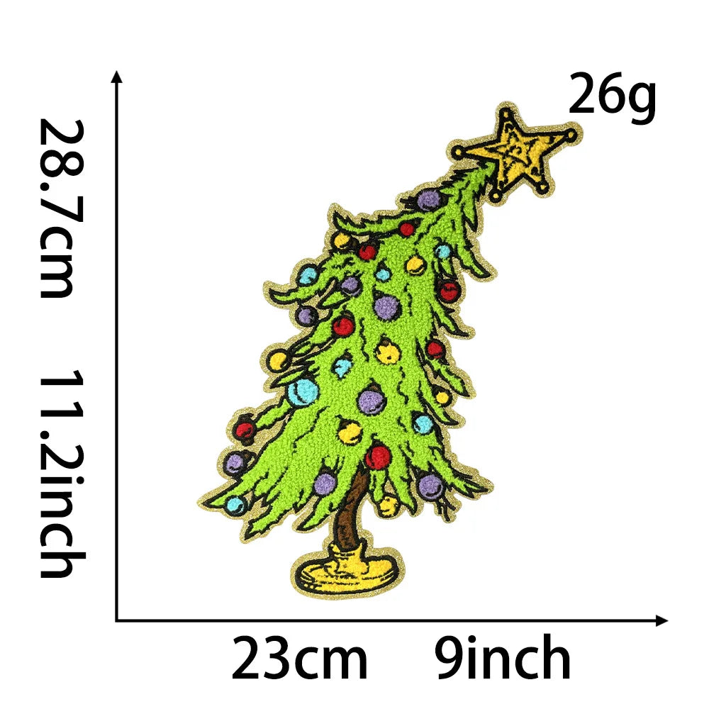 Wholesale Holly Jolly Bow Elk Tree Holiday Chenille Patches Heat Press Custom Sequin Christmas Iron on Patches for Women Man