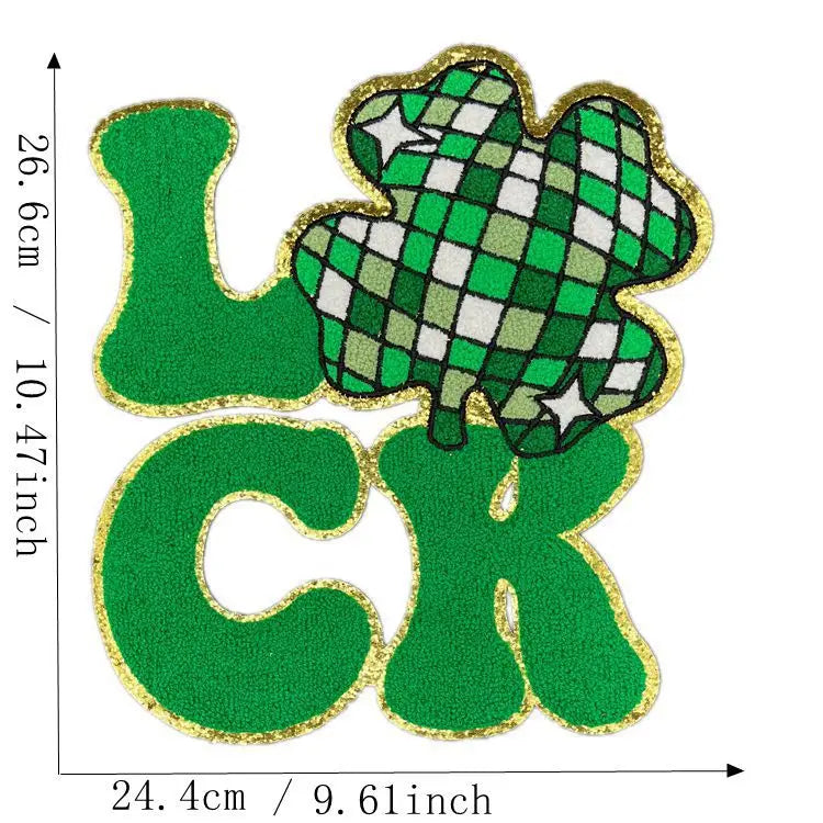 Wholesale Big St. Patrick's Day Leaf LUCK Easter Chenille Iron on Patch for Women Girl Sweaters Shirts Decoration