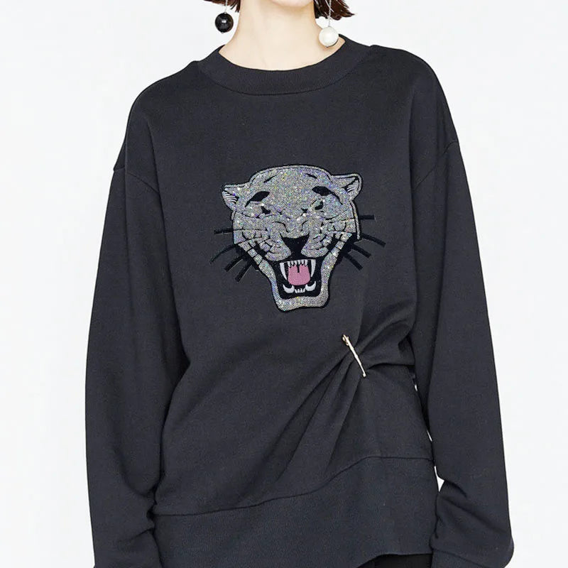Fashion Large Bling Sequin Cougar Head Patches Iron on Wholesale Mascot Sequin Patches for Women Man Sweatshirt Hoodie Clothing