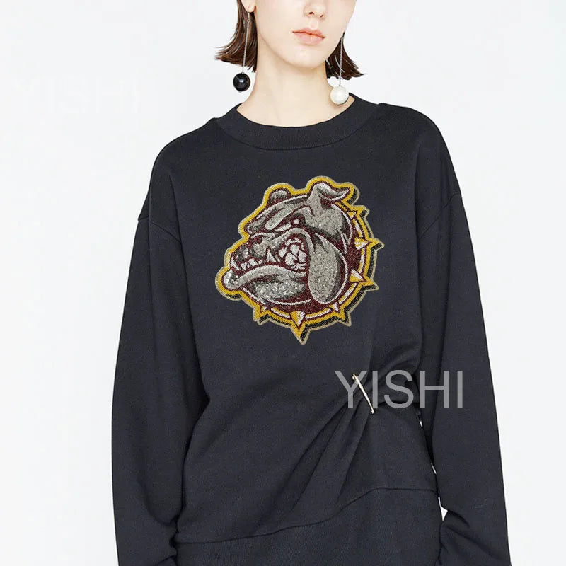 Wholesale Handmade Iron-on Bulldog Sequin Patches PVC and Felt Material for Adult Clothing Decoration for Men and Women
