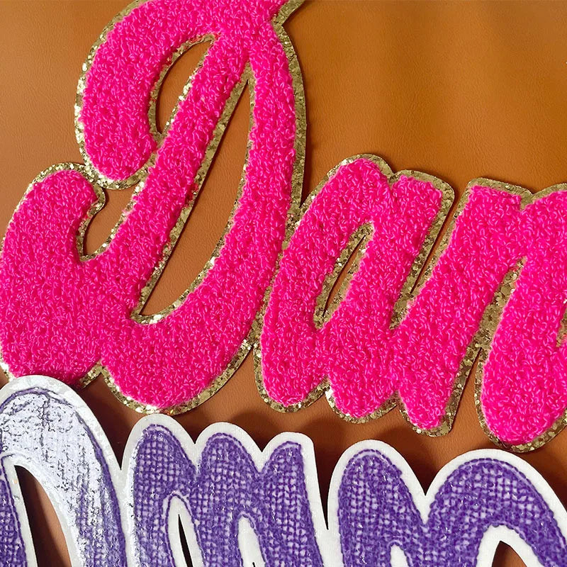Wholesale Heat Transfer Chenille Patch Hoodies Letters Patches Chenille Colorful Dance Iron on Patch for Clothes