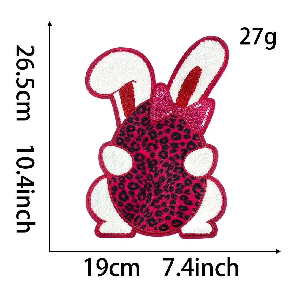 26.5CM Cute Pink Blue Bunny Ear Bow Chenille Patches