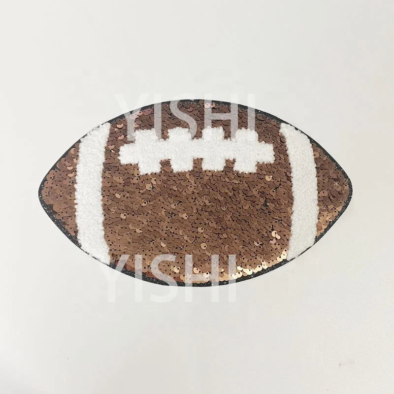Wholesale Big Sequin Football Iron on Patch Women Girl Sequin Bow Football Chenille Patches for Hoodies Clothing Decoration