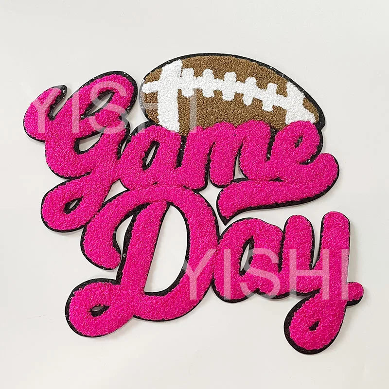 Popular Large 7 Colors Sport Chenille Letter Patches Iron on Sweatshirt Football Game Day Chenille Patches for Man Women