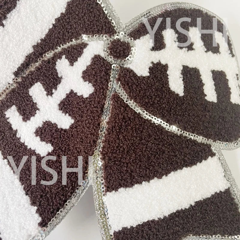 Wholesale Big Sequin Football Iron on Patch Women Girl Sequin Bow Football Chenille Patches for Hoodies Clothing Decoration