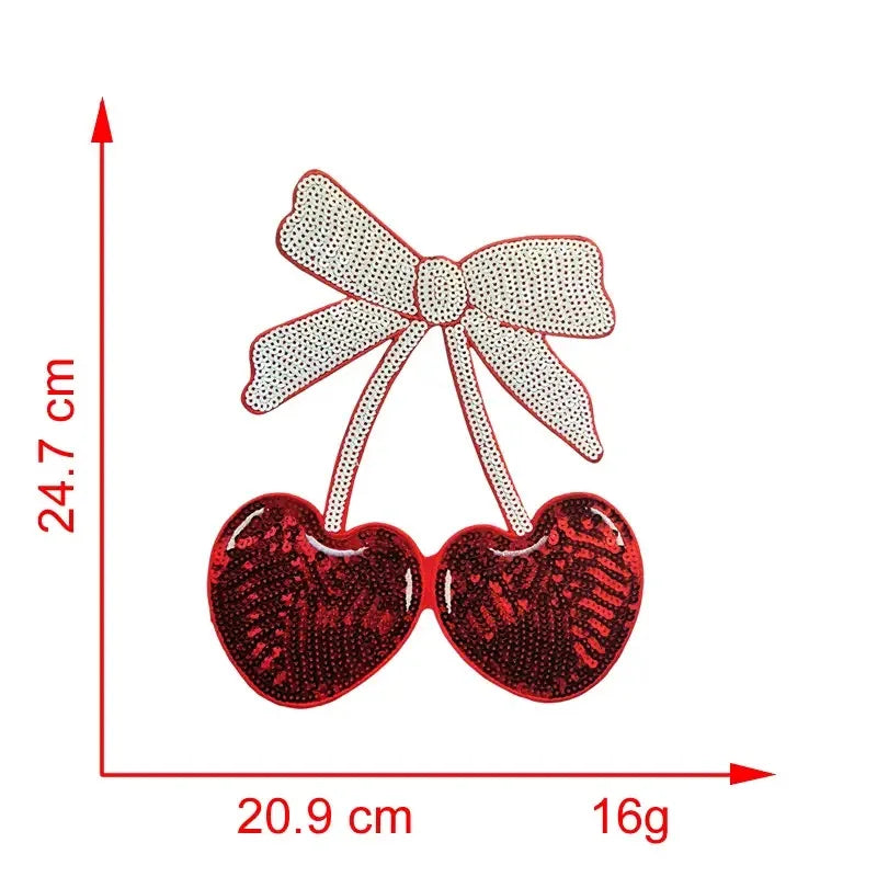 Wholesale Cute Valentine Sequin Patches Iron on Red Pink Heart Bow Cherry Sequin Patch for Women Girl Kid Sweaters Shirts Bag