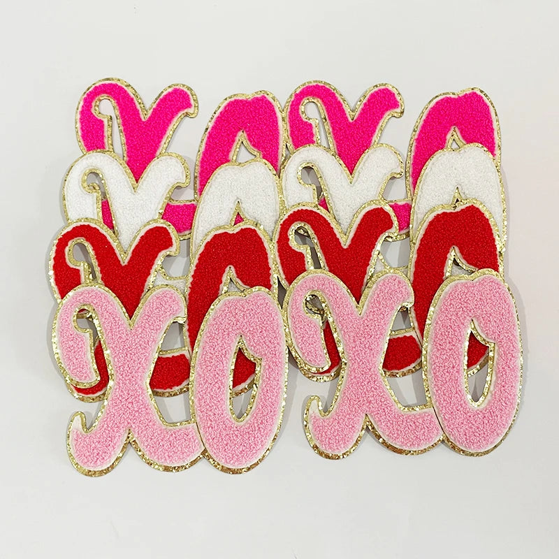 Trendy XOXO Chenille Patch Sequin Patches Colorful Letter LOVE Iron on Valentine's Chenille Patch for Clothing