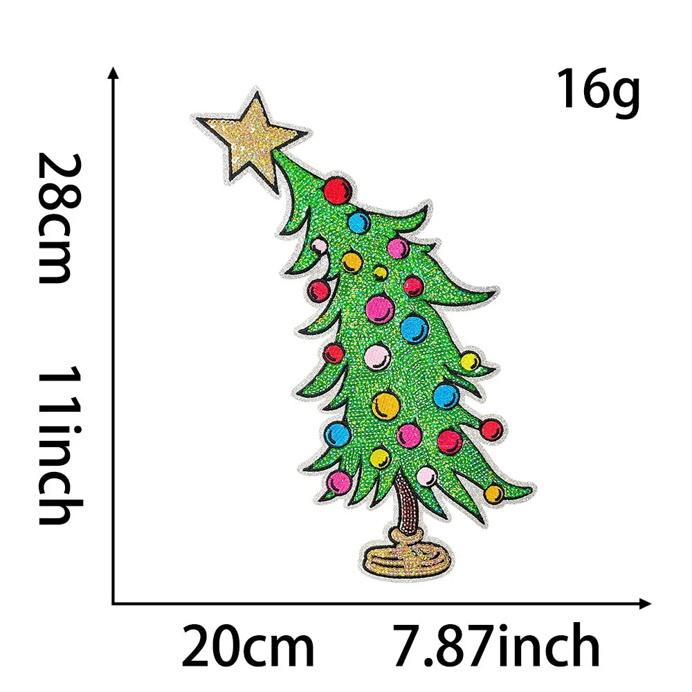 Wholesale Holly Jolly Bow Elk Tree Holiday Chenille Patches Heat Press Custom Sequin Christmas Iron on Patches for Women Man