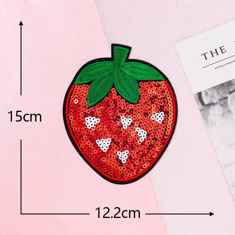 Trendy Sparkling Sequin Patches Iron on Cherry Watermelon Grape Shiny Fruit Sequin Patch for Girl Bag Pants Clothing Patches
