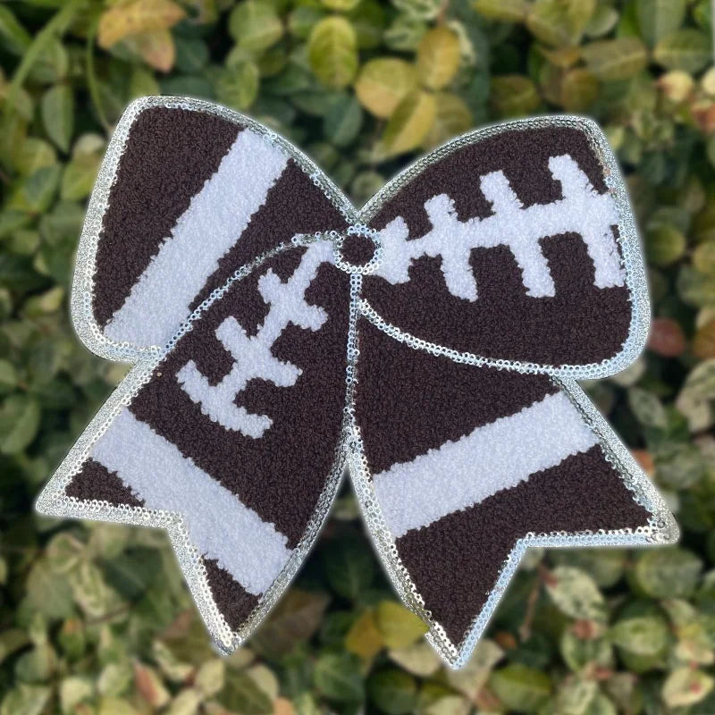 Wholesale Big Sequin Football Iron on Patch Women Girl Sequin Bow Football Chenille Patches for Hoodies Clothing Decoration