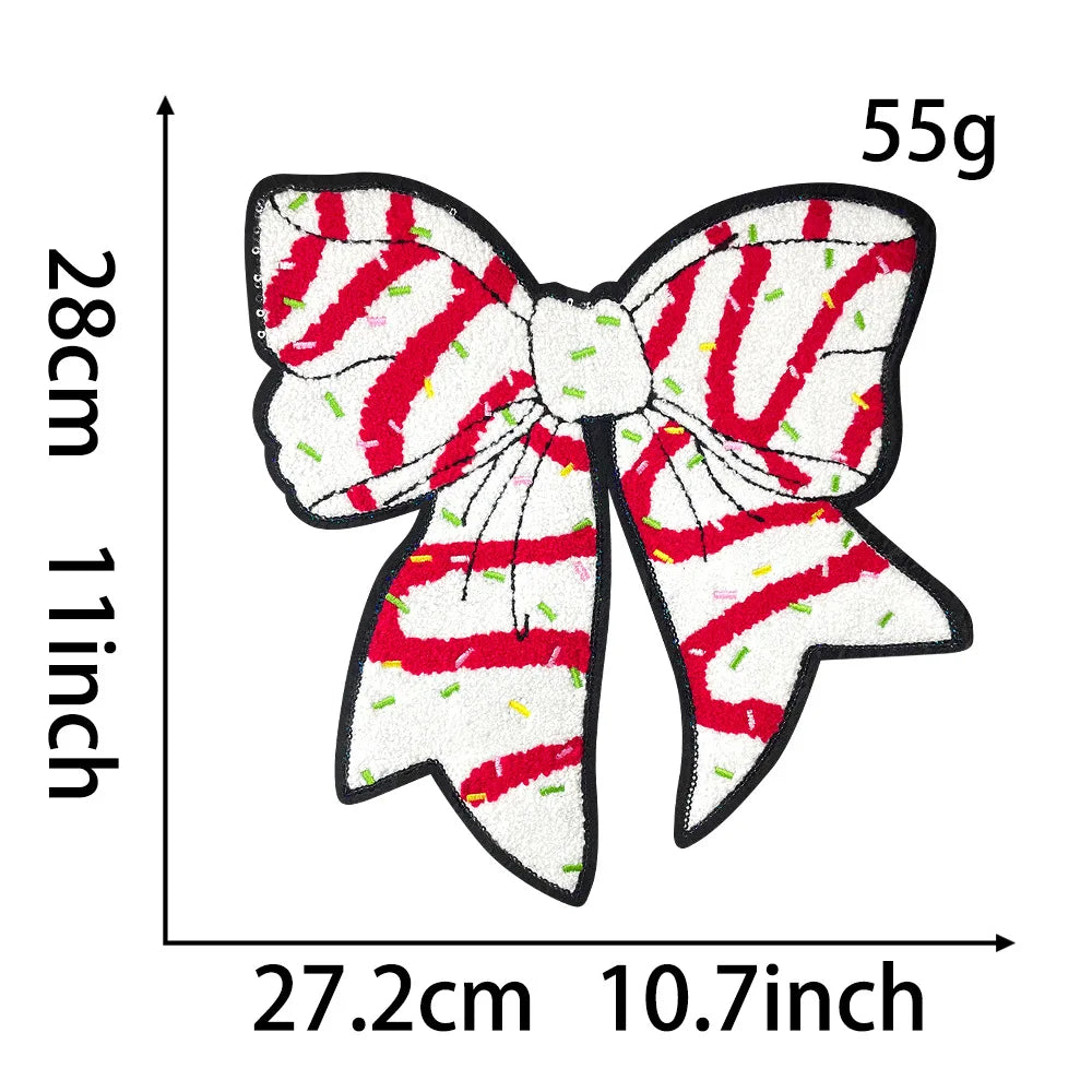 Wholesale Holly Jolly Bow Elk Tree Holiday Chenille Patches Heat Press Custom Sequin Christmas Iron on Patches for Women Man