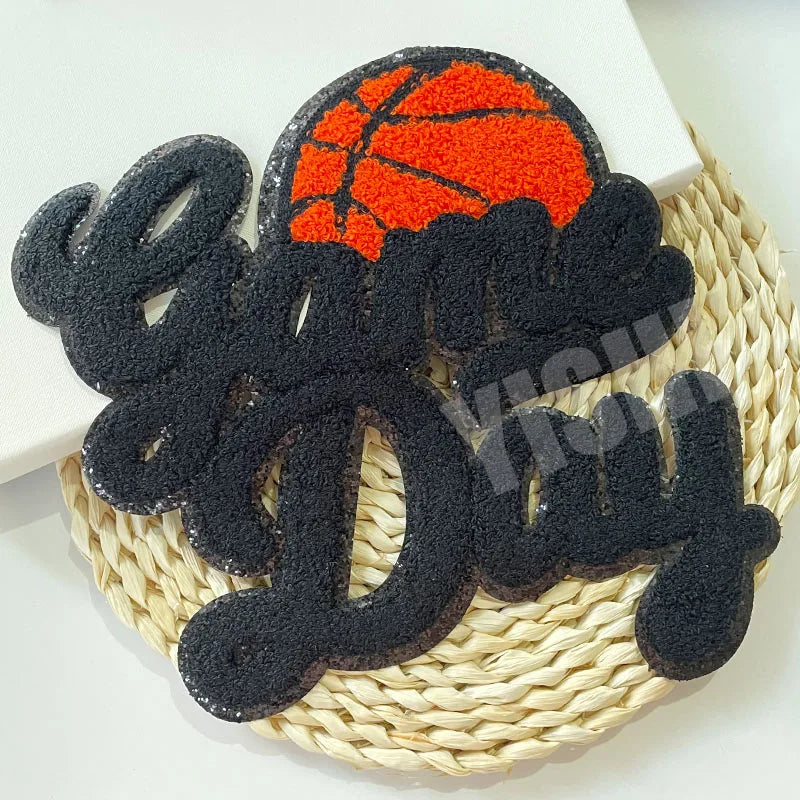Trendy Iron on Large Chenille Letter Patches Hoodie Clothing Sport Basketball Game Day Chenille Patch for Man Women