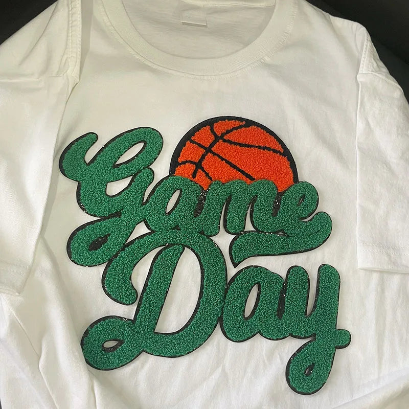 Fashion Large Sports Game Day Volleyball Soccer Softball Iron on Letter Patches Game Day Basketball Chenille Patch for Women Man