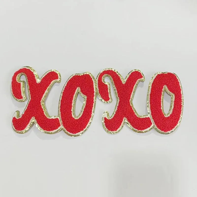 Trendy XOXO Chenille Patch Sequin Patches Colorful Letter LOVE Iron on Valentine's Chenille Patch for Clothing