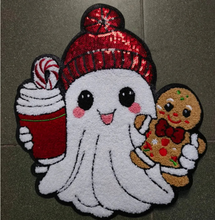 Wholesale Holly Jolly Bow Elk Tree Holiday Chenille Patches Heat Press Custom Sequin Christmas Iron on Patches for Women Man