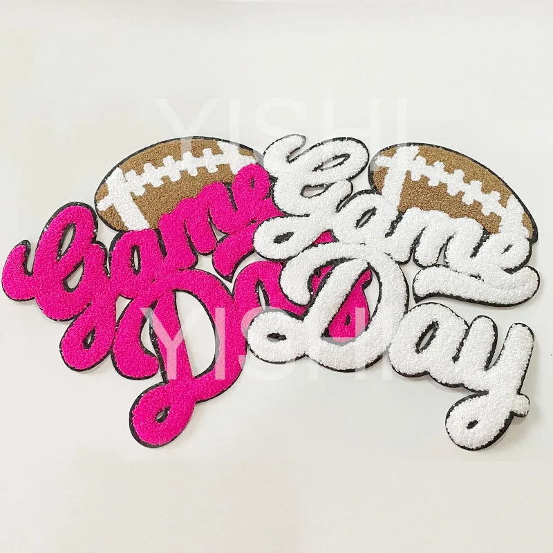 Popular Large 7 Colors Sport Chenille Letter Patches Iron on Sweatshirt Football Game Day Chenille Patches for Man Women