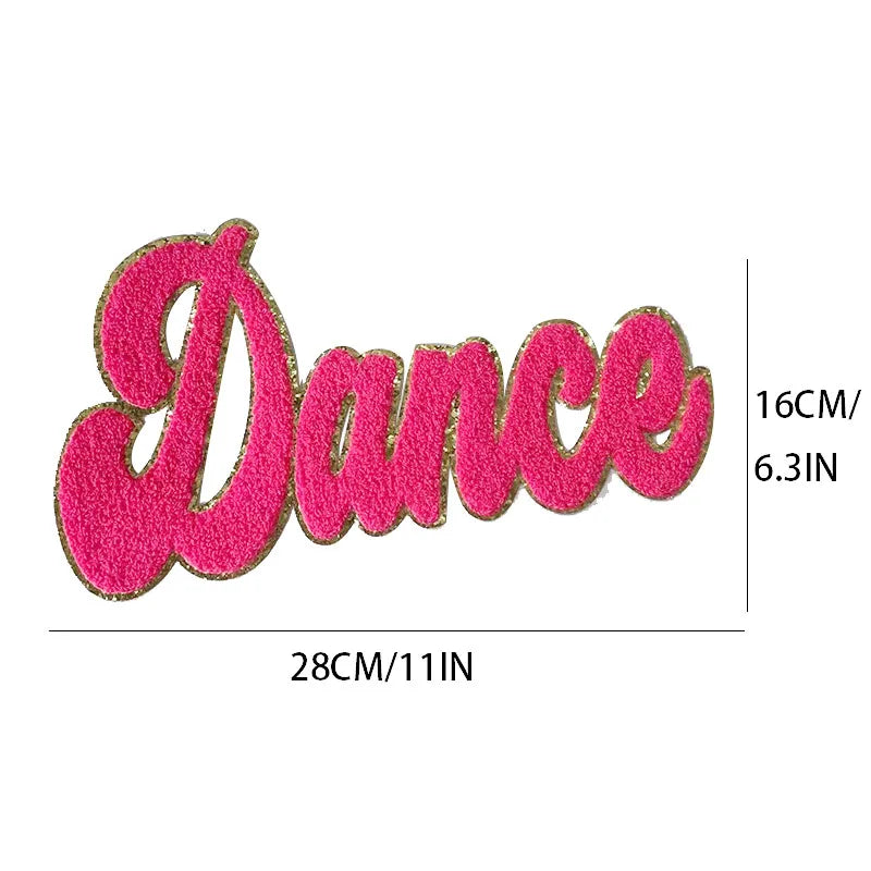 Wholesale Heat Transfer Chenille Patch Hoodies Letters Patches Chenille Colorful Dance Iron on Patch for Clothes