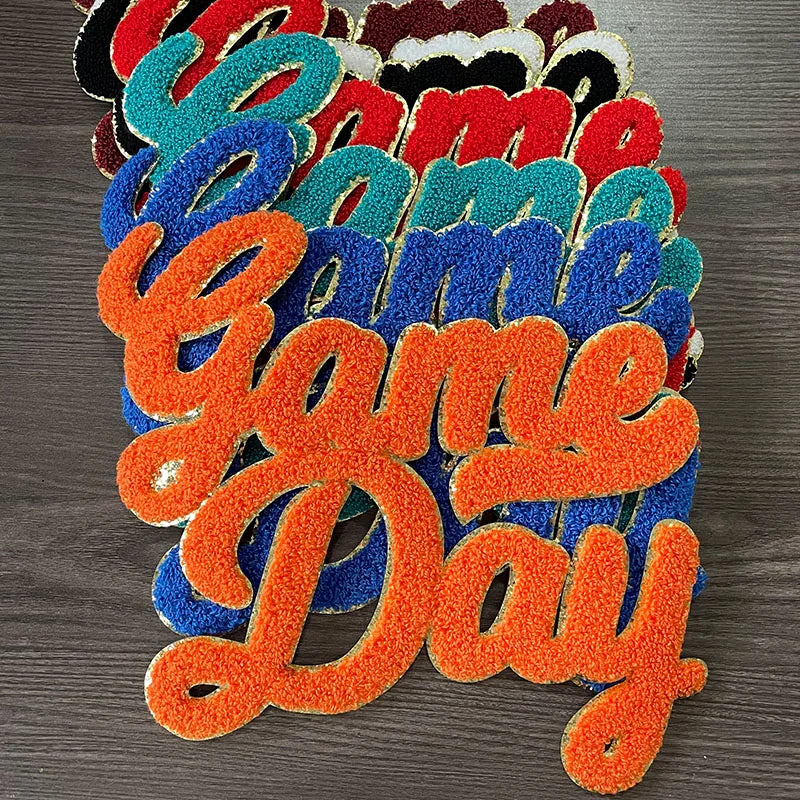 Wholesale Chenille Letter Patches Iron on Sequin Football Colorful 9.84IN Red Game Day Chenille Patches for Women Man Hoodies