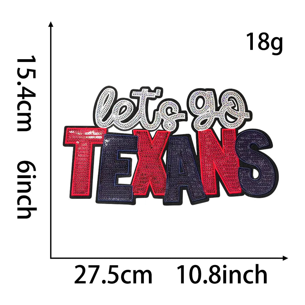 11IN Custom Big Letter Patch Chiefs Sequin Team Lets Go Cowboys Texans Lions Iron on Patches for Clothing Bag Sportswear DIY