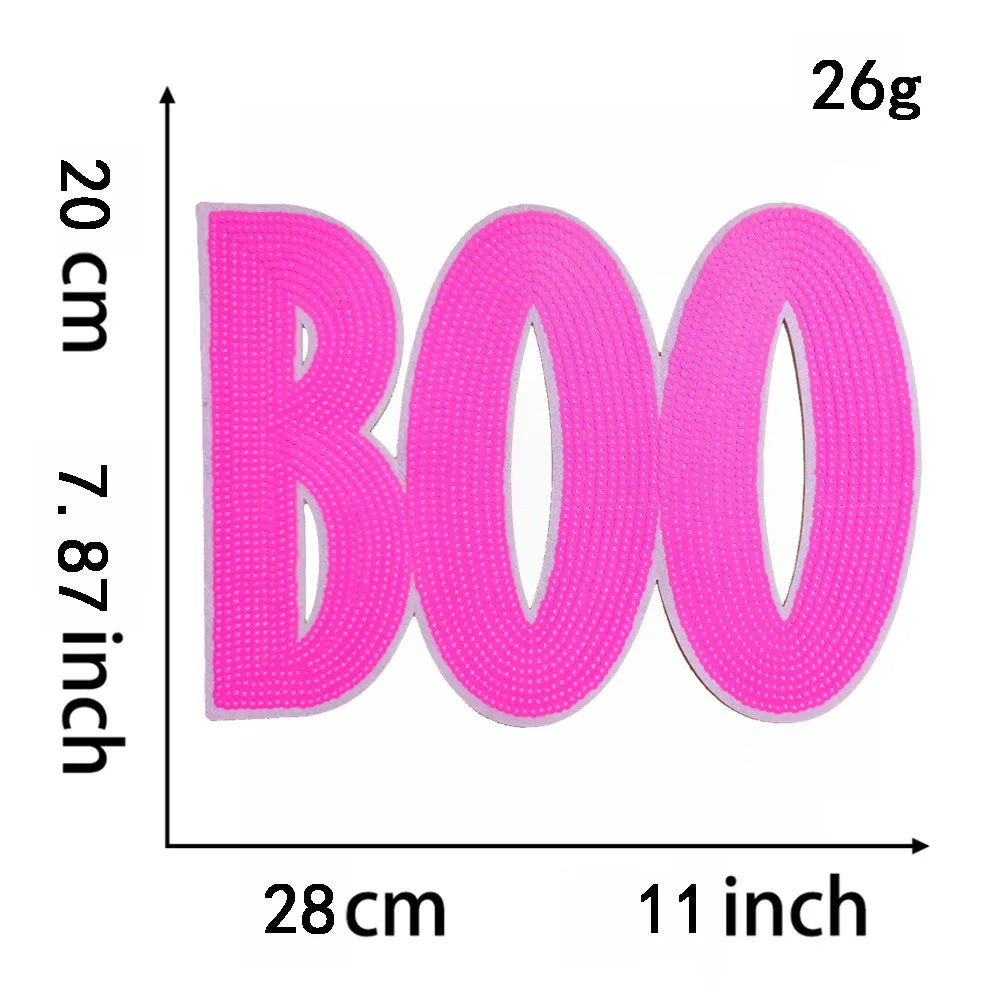 Wholesale Bling Big Sequin Letter Patch Iron on Holiday Halloween BOO Large Sequin Patches for Clothing Sweatshirts