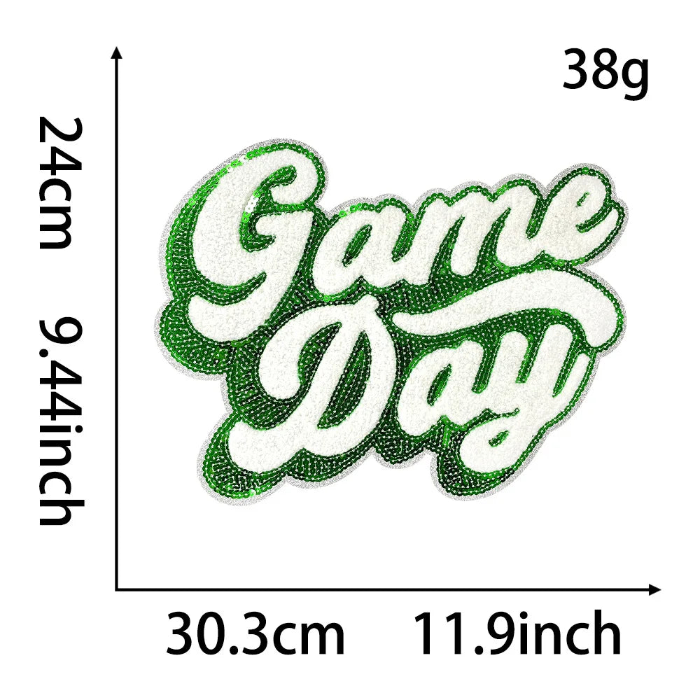 Wholesale Towel Embroidery Sequin Game Day Patch Chenille Game Day Iron on Patch for DIY Team Uniforms Banners