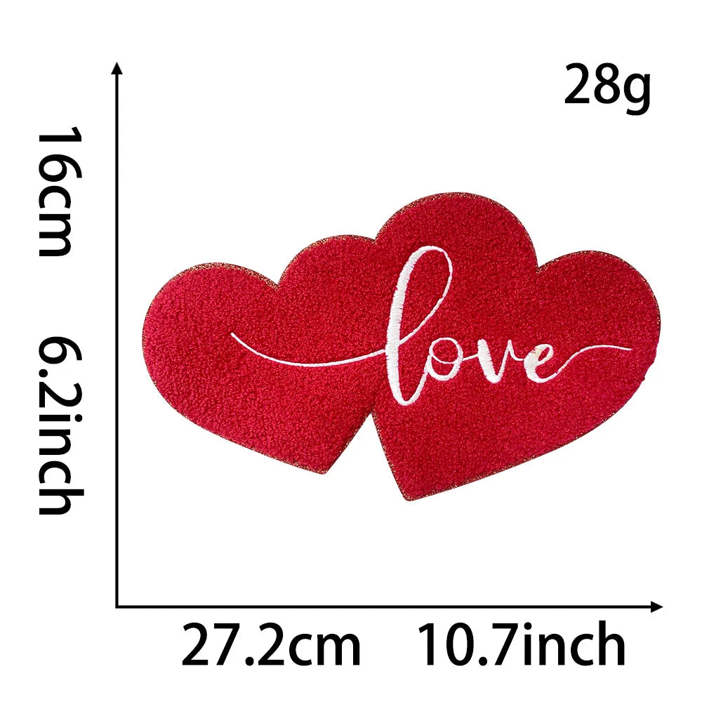 Wholesale Big Pink Be Mine Love XOXO Heart Iron on Chenille Patches Valentines Day Gift for Women Girl Clothing Bag