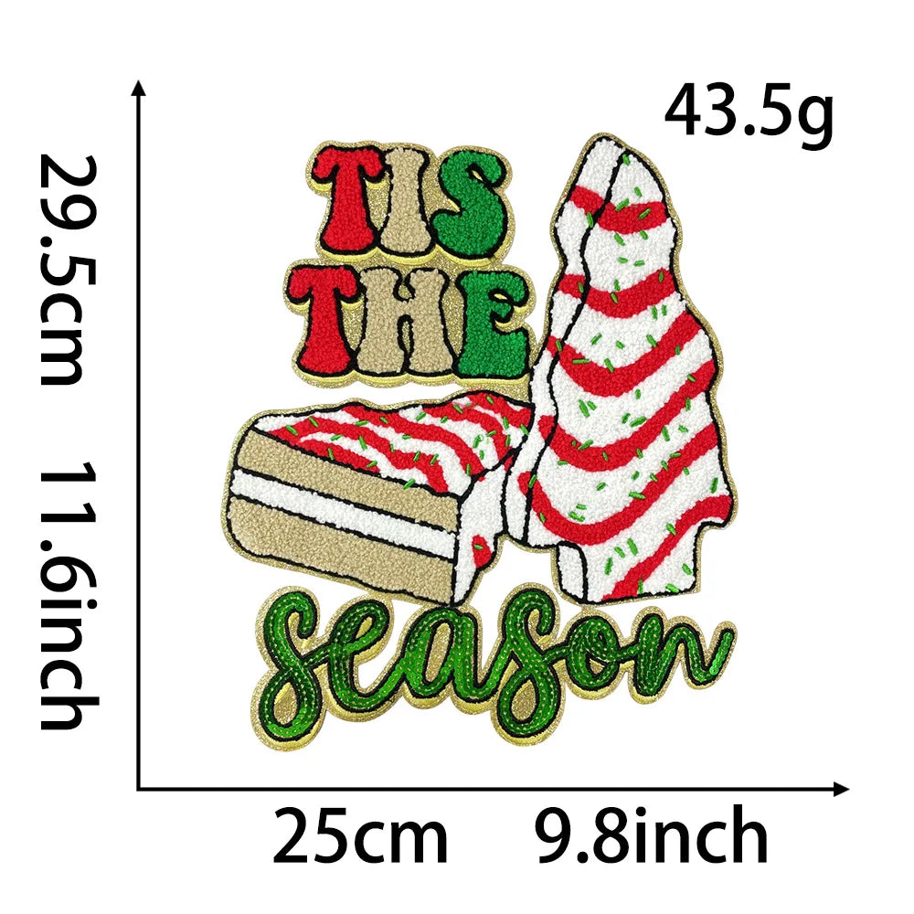 Wholesale Holly Jolly Bow Elk Tree Holiday Chenille Patches Heat Press Custom Sequin Christmas Iron on Patches for Women Man