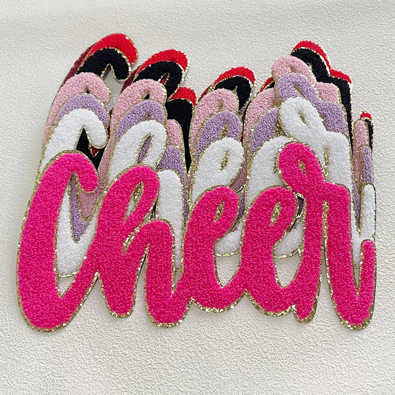Wholesale Chenille Cheer Patches Iron on Letter Patches Girl Women Colorful Hot Pink 11'' Chenille Letter Patches for Clothing
