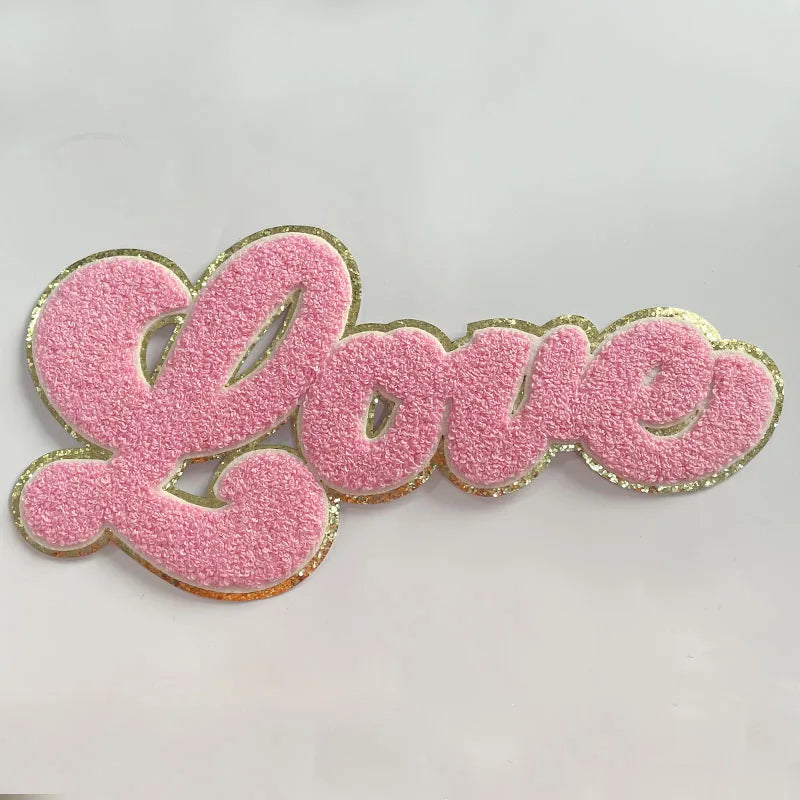 Trendy XOXO Chenille Patch Sequin Patches Colorful Letter LOVE Iron on Valentine's Chenille Patch for Clothing