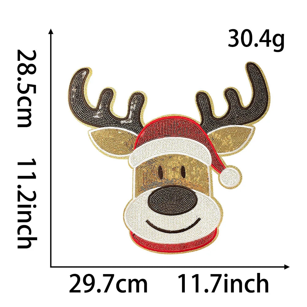 Wholesale Holly Jolly Bow Elk Tree Holiday Chenille Patches Heat Press Custom Sequin Christmas Iron on Patches for Women Man