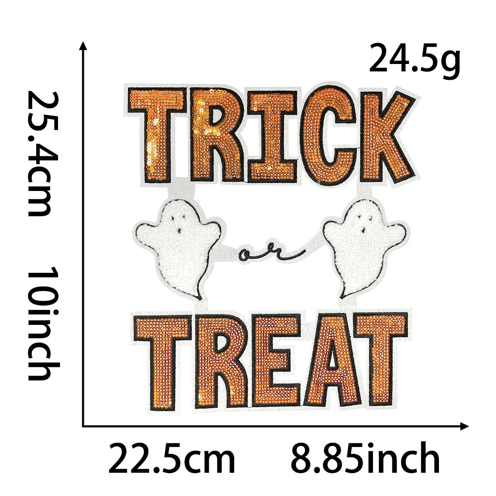 Trendy Big Sequin Pumpkin Patches Iron on Spooky Season New Festive Thanksgiving Halloween Ghost Patches for Women Sweatshirt