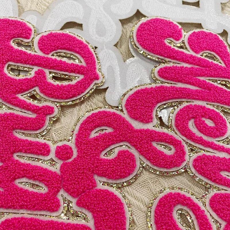 Popular 11IN Red Merry Bright Chenille Patch for Hoodies Christmas Iron-on Patches with Sequins PVC Christmas Hoodie Decoration