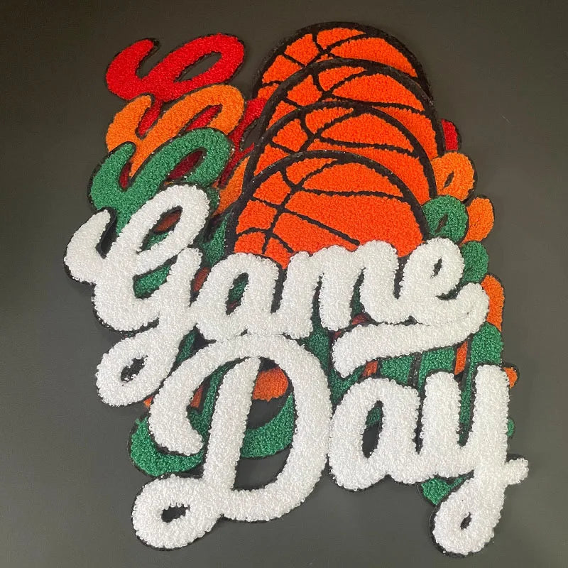 Fashion Large Sports Game Day Volleyball Soccer Softball Iron on Letter Patches Game Day Basketball Chenille Patch for Women Man