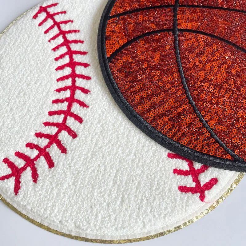 Wholesale Large Chenille Baseball Patch Iron on Custom Sport Sequin Basketball Football Patch for Hoodies Clothing Decoration