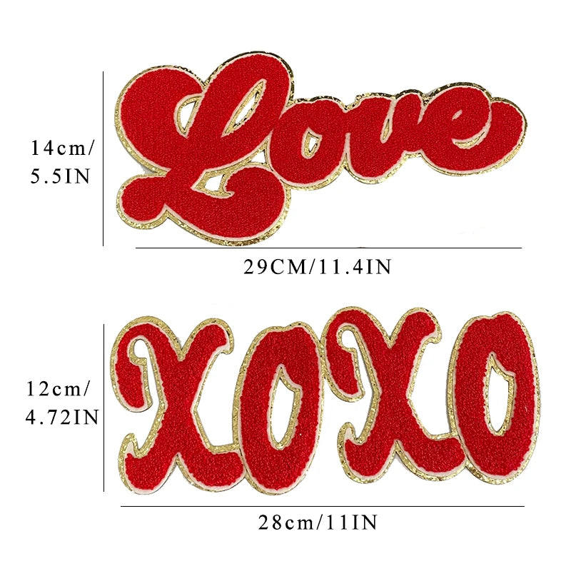 Trendy XOXO Chenille Patch Sequin Patches Colorful Letter LOVE Iron on Valentine's Chenille Patch for Clothing