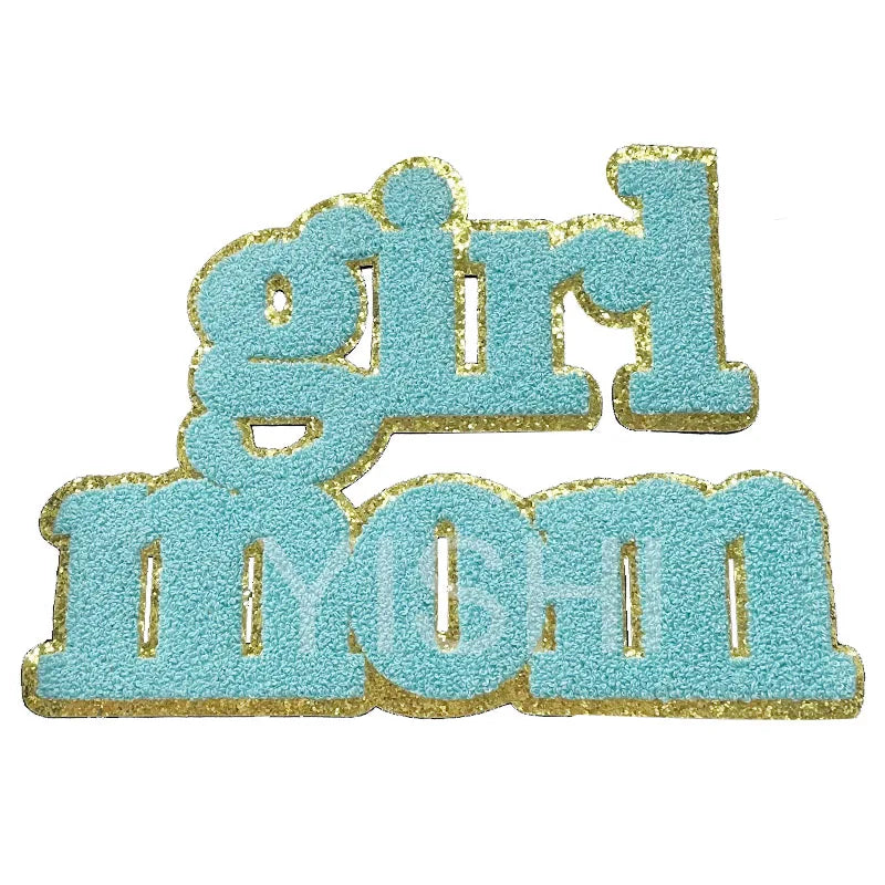 Wholesale 11IN Big Iron on Letters Patches Girl Mom Hot pink Heat Press Chenille Mom Patches for Clothing Bag Decoration