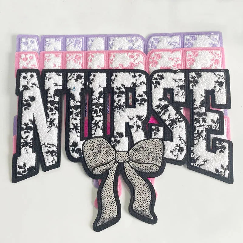 Nurse Chenille Patch Iron on Sequin Bow Patches Nurse