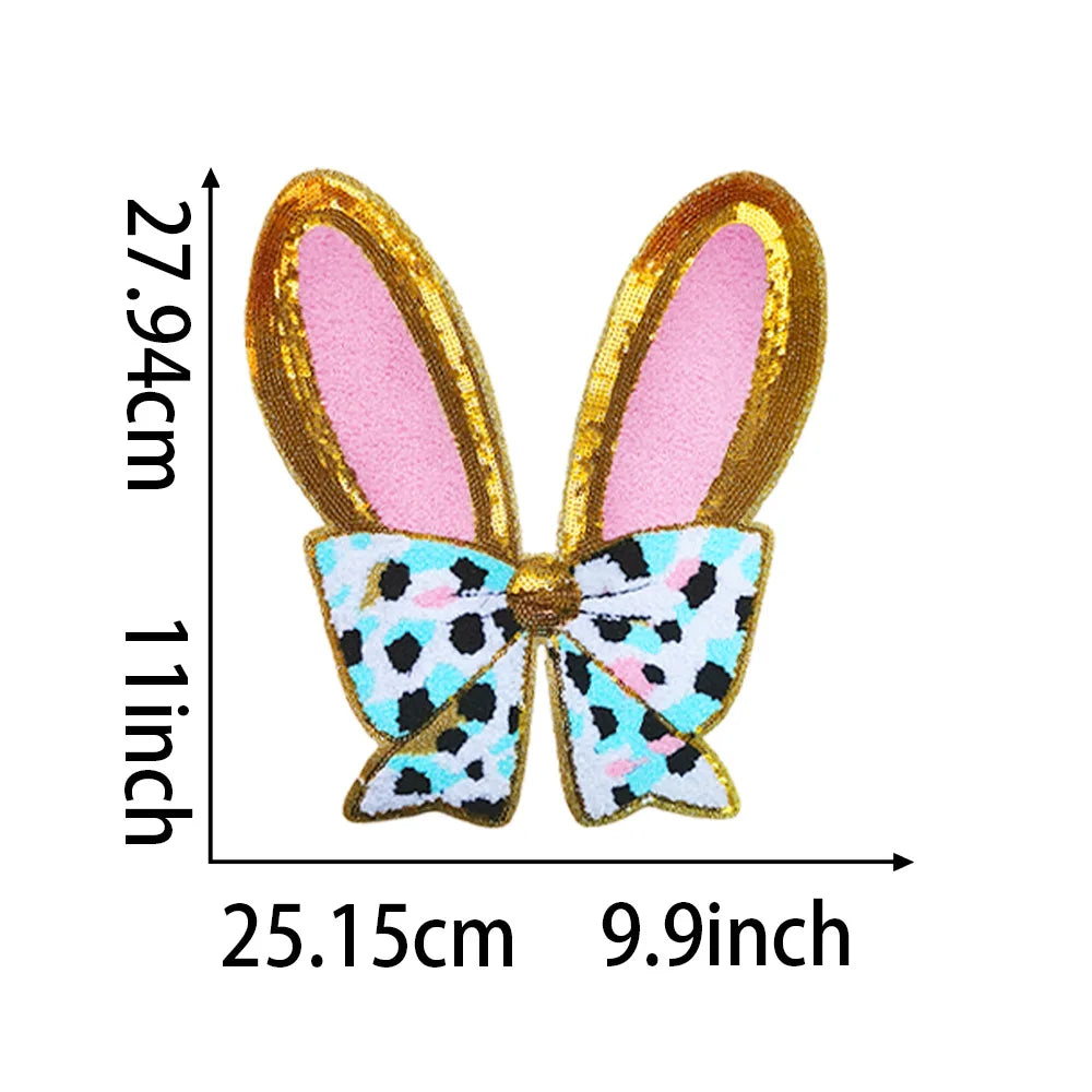 26.5CM Cute Pink Blue Bunny Ear Bow Chenille Patches