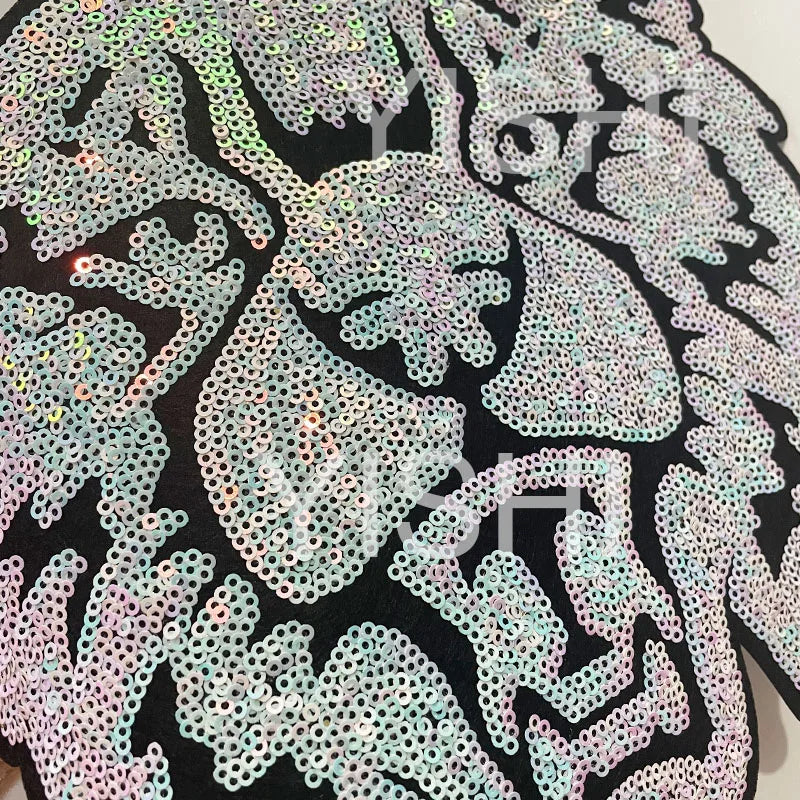 Trendy Large Sequin Patches Bulk Iron on Animal Man Women Sparkling Sequin Wildcats Patches for Clothing DIY