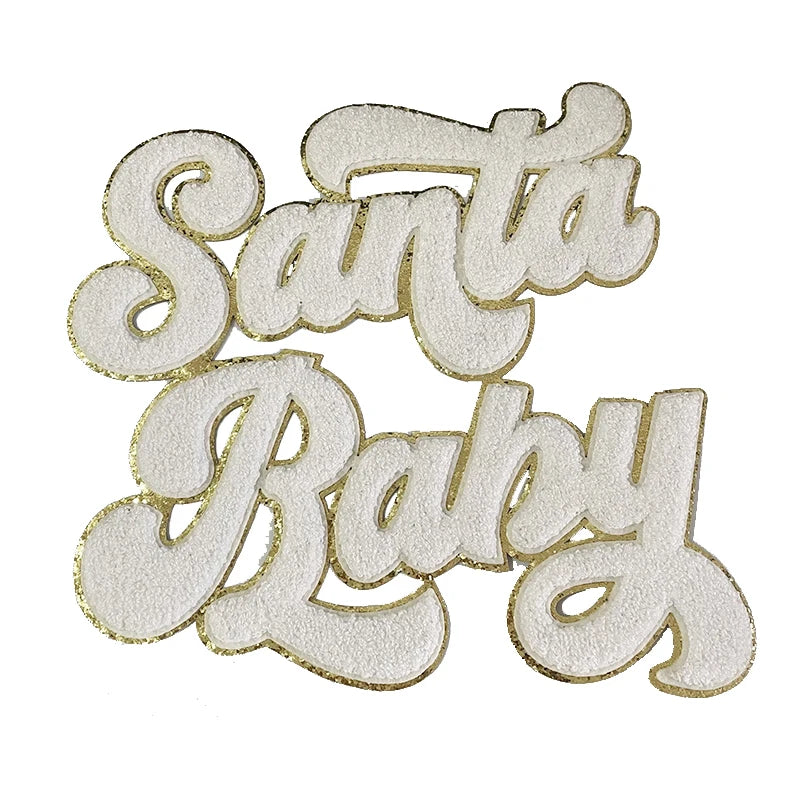 Wholesale 28cm Santa Baby Chenille Patch Big Letter Handmade PVC Iron Sew Christmas Patches for Clothing Appliqued Towel Design
