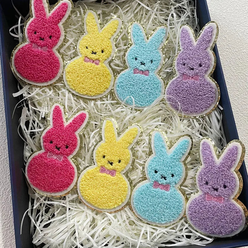 Trendy Colorful Bunny Patches Iron on Animal Rabbit Clothing Glitter Patch Large Easter Chenille Patch for Women Girl