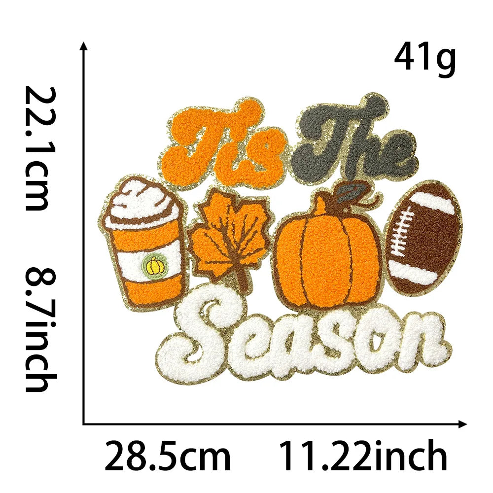 Wholesale Big Halloween Chenille Patches Iron on Cute Fall Season Sequin Ghost Bow Pumpkin Chenille Patches for Women Sweatshirt