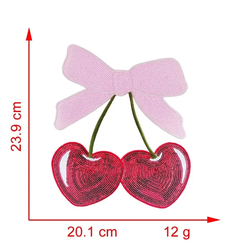 Wholesale Cute Valentine Sequin Patches Iron on Red Pink Heart Bow Cherry Sequin Patch for Women Girl Kid Sweaters Shirts Bag