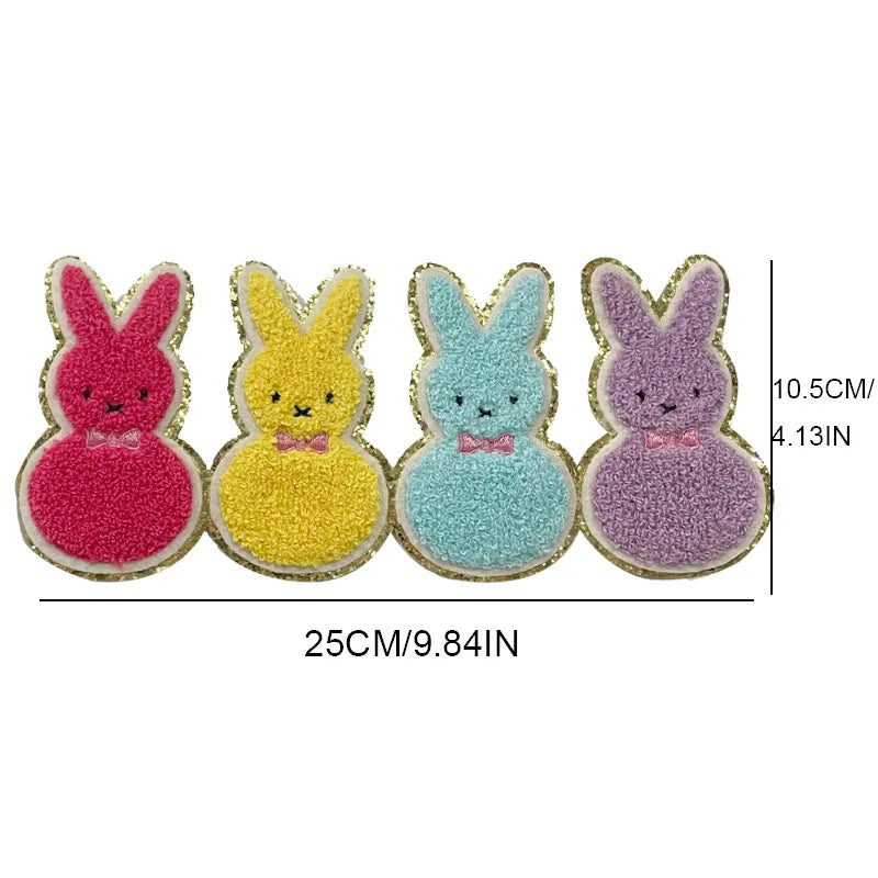 Trendy Colorful Bunny Patches Iron on Animal Rabbit Clothing Glitter Patch Large Easter Chenille Patch for Women Girl
