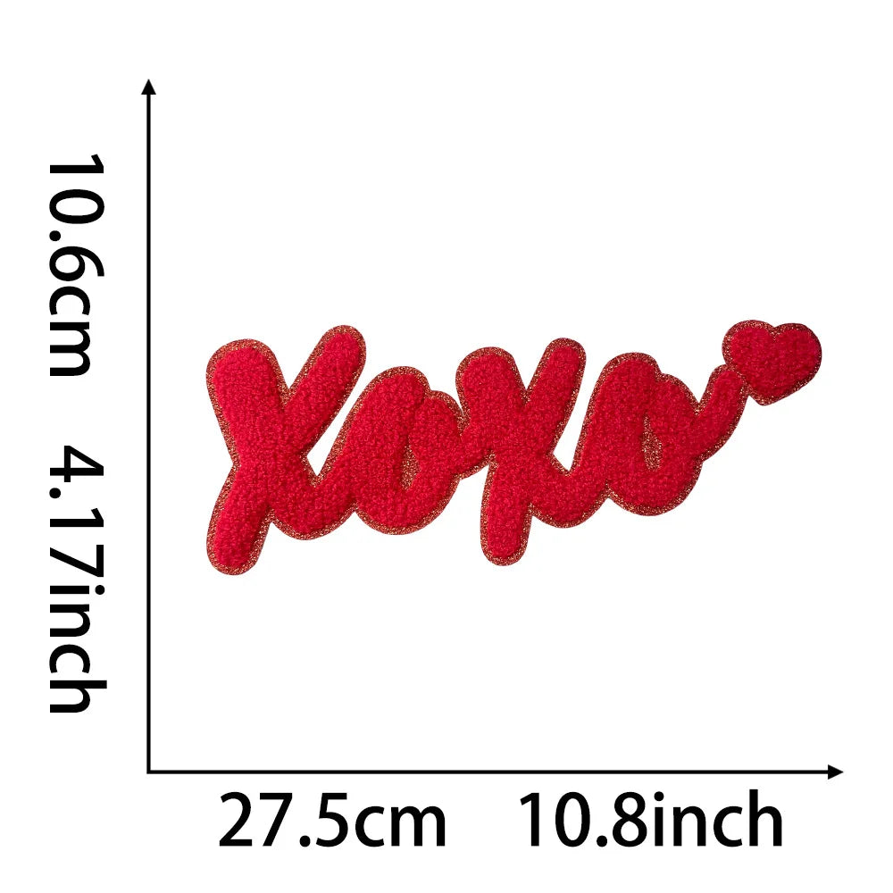 Wholesale Big Pink Be Mine Love XOXO Heart Iron on Chenille Patches Valentines Day Gift for Women Girl Clothing Bag